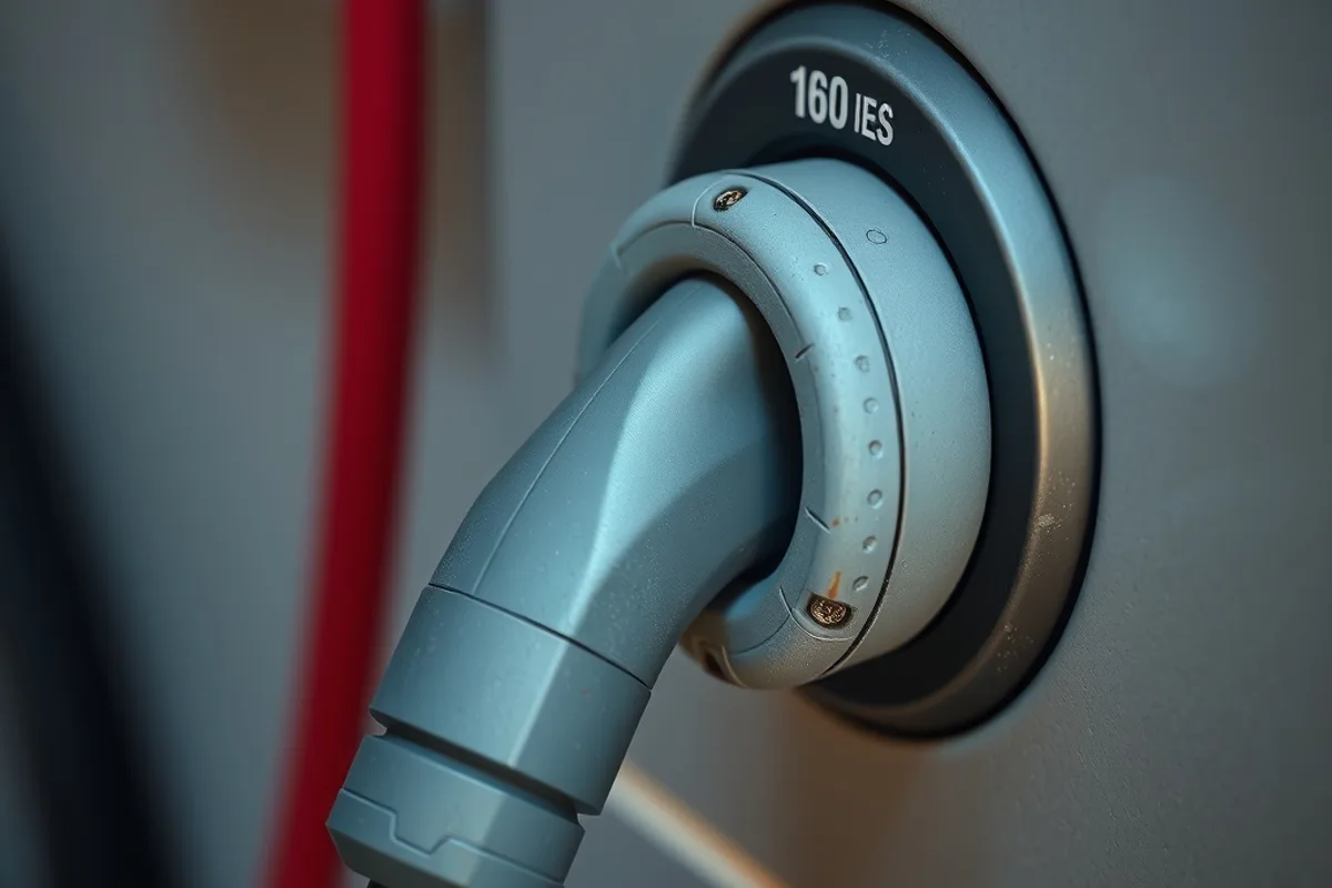 EV charging cable connector resting in a wall holster