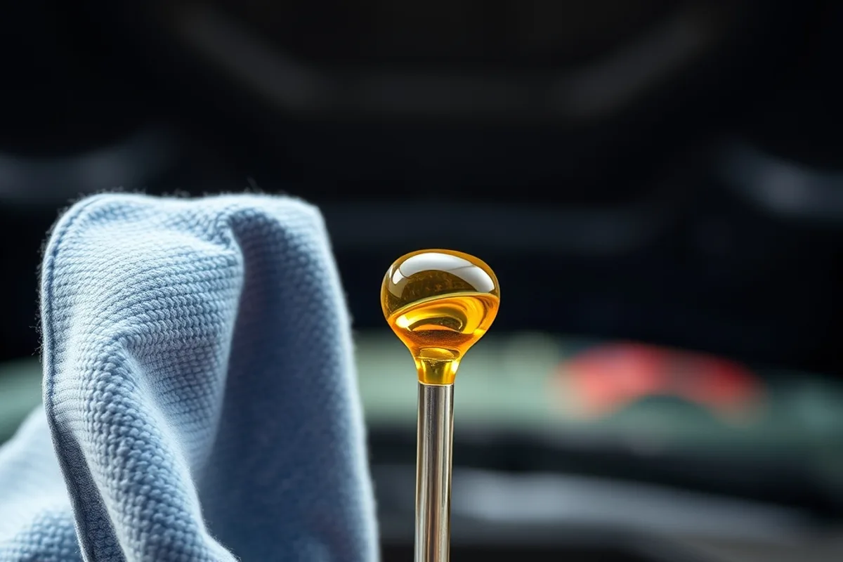 Dipstick held against a cloth showing clean engine oil