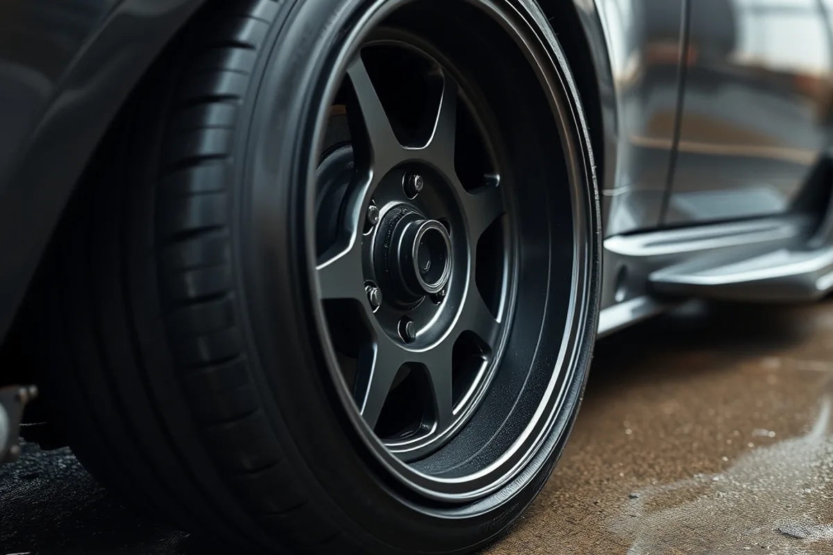 Lowered car wheel arch showing spring and damper